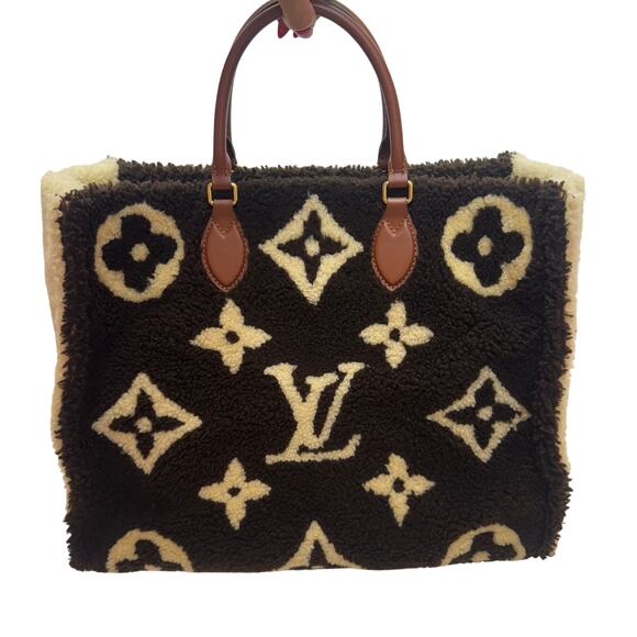 Louis Vuitton Monogram Teddy On The Go GM Tote Bag Dark Brown/Cream Shearling - Picture 1 of 16